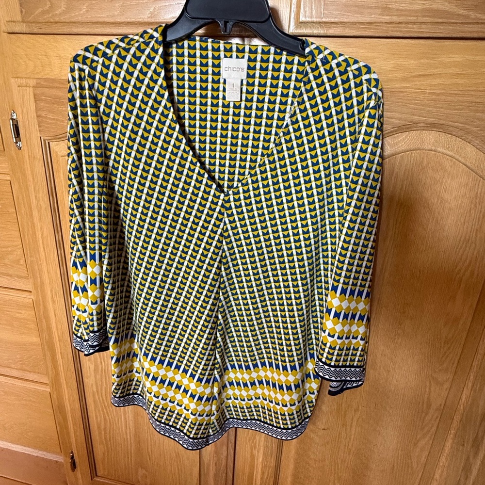 Chico's Blue and Yellow Triangle Top